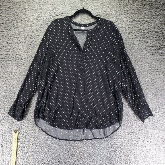 Old Navy Top Womens XXL Tall Black Polka Dot Lightweight Long Sleeve Blouse - Picture 1 of 9